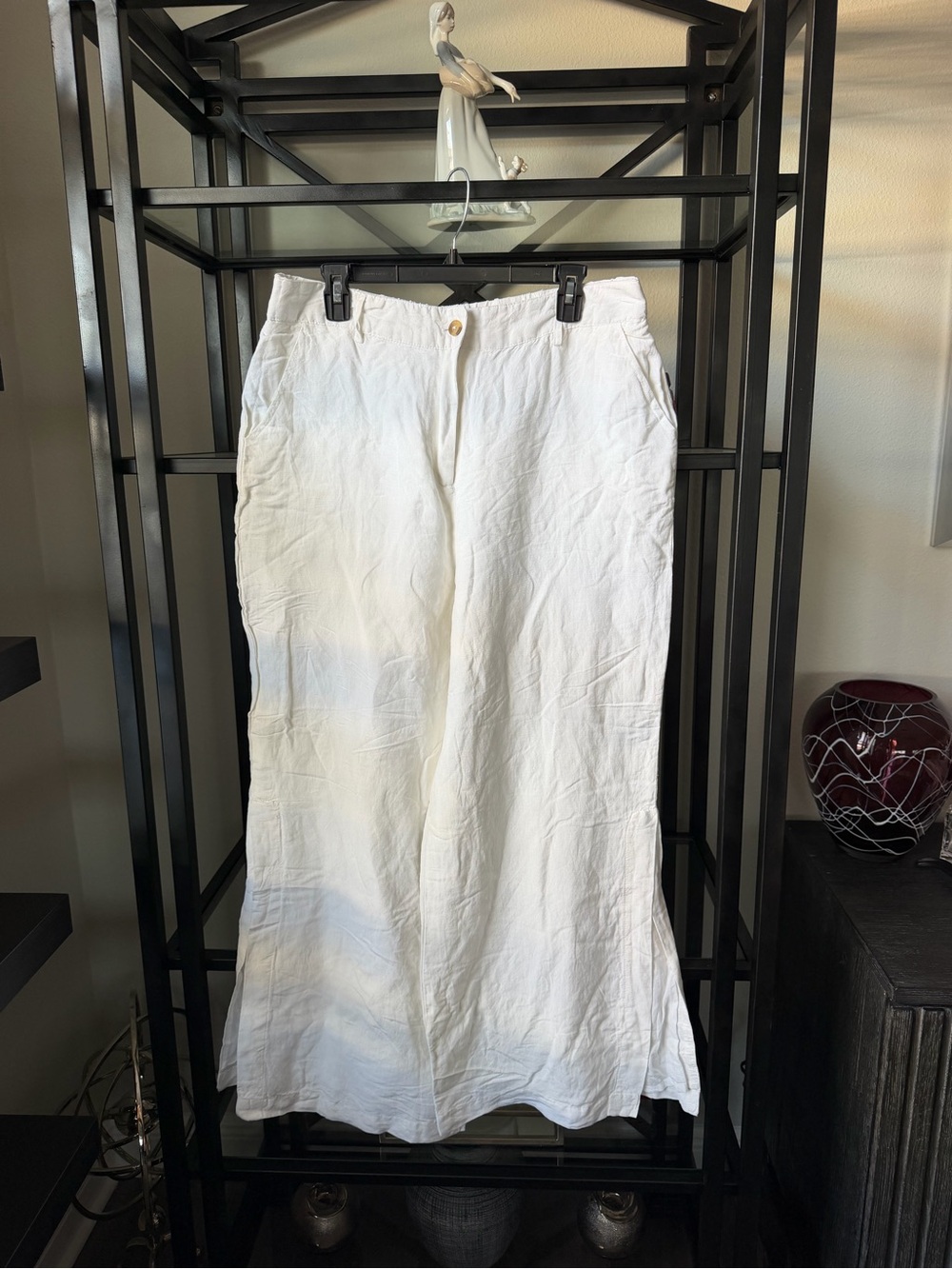 Boston Proper White Linen-Blend Wide-Leg Chinos